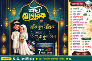 Islamic Bengali Bibaha Wedding New Style Hand Table Stand Menu Card Design PSD 9x6 Inch_2375 - PMC