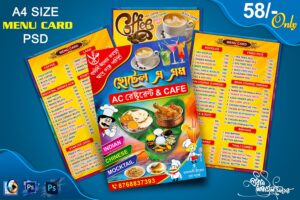 Restaurant Hotel Fast Food Dhaba Cum Bar Guest House Caterar Biriyani Shop Menu Card Design PSD A4_1227 - PMC
