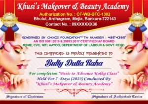 Beauty Parlour Bridal Makeup Makeover Shop Certificate Design PSD A4_0323 - PMC