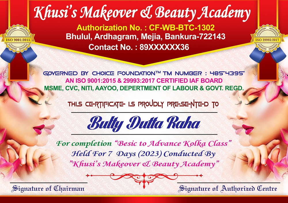 Beauty Parlour Bridal Makeup Makeover Shop Certificate Design PSD A4_0323 - PMC